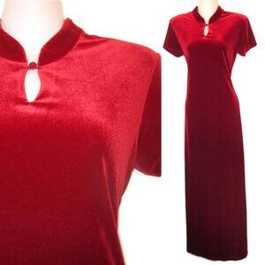 1990s vintage red velvet asian dress size medium